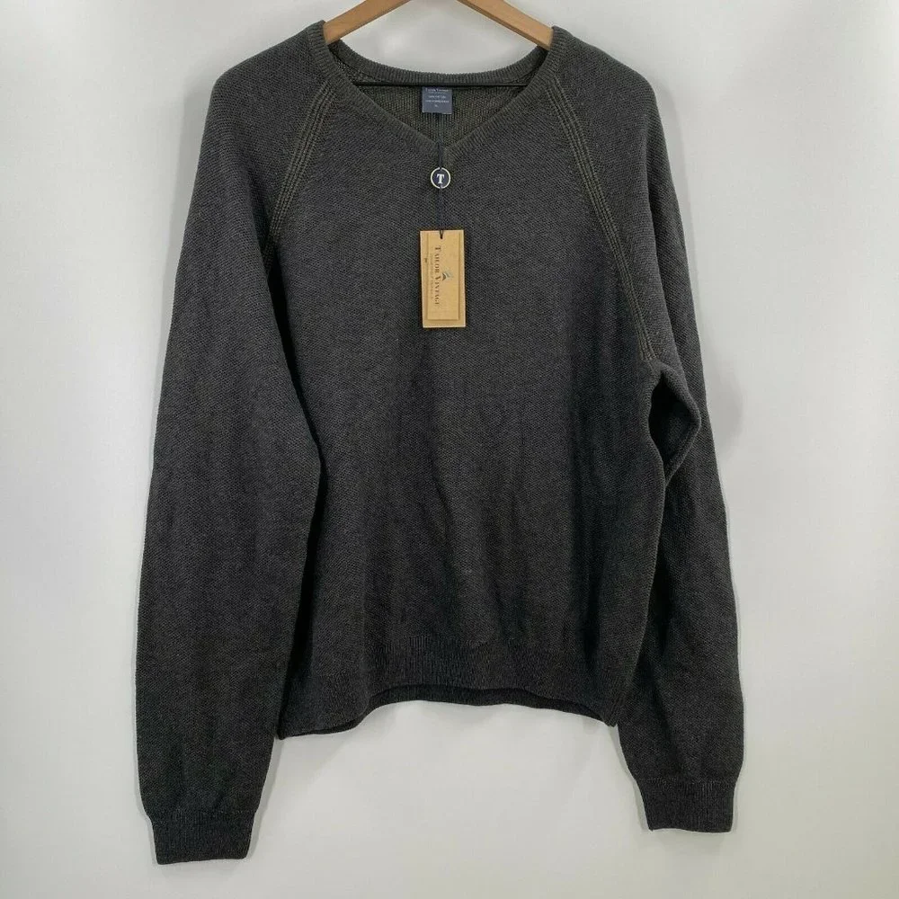 Tailor Vintage Mens Green Gray Winter Reversible V Neck Sweater New Sizes XL - Picture 2 of 7